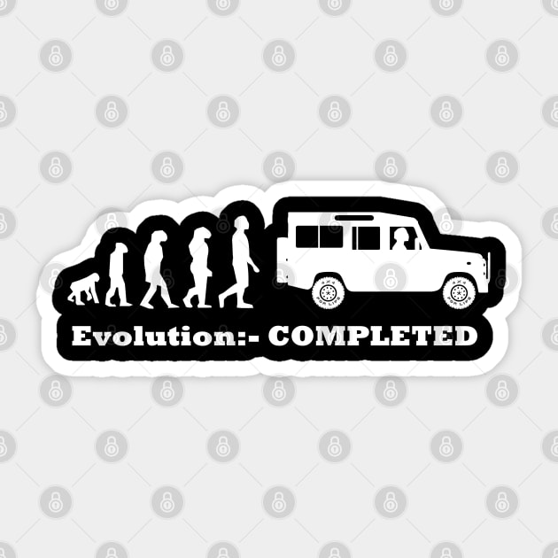 Evolution Completed - Defender - White Sticker by FourByFourForLife